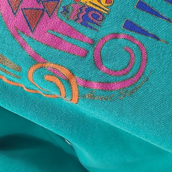 Vintage Laurel Burch I LOVE CATS! Sweatshirt teal green large hanes - Picture 3 of 16